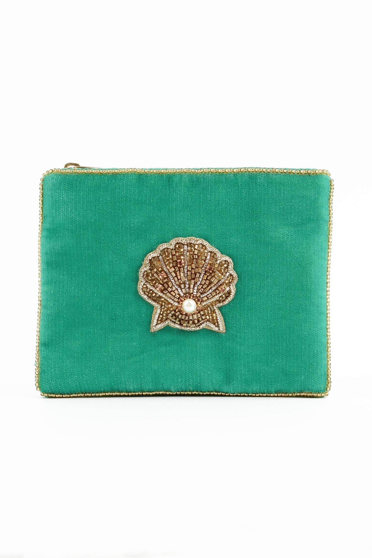 Gold Shell Small Green Pouch