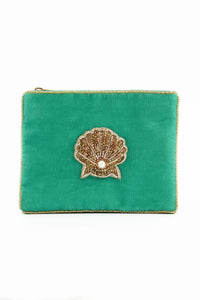 Gold Shell Small Green Pouch