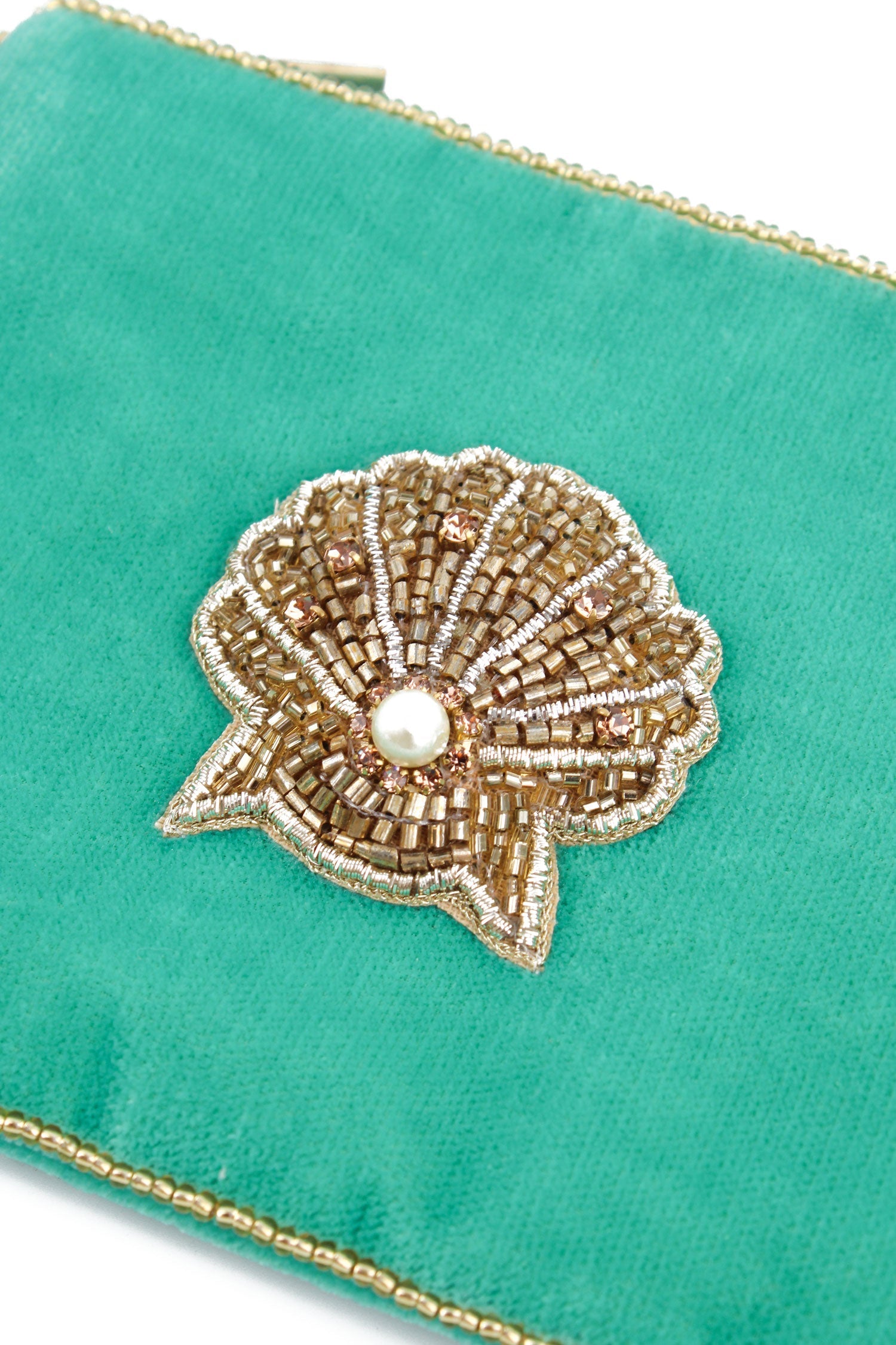 Gold Shell Small Green Pouch