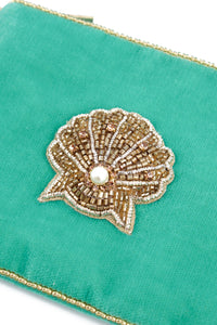 Gold Shell Small Green Pouch
